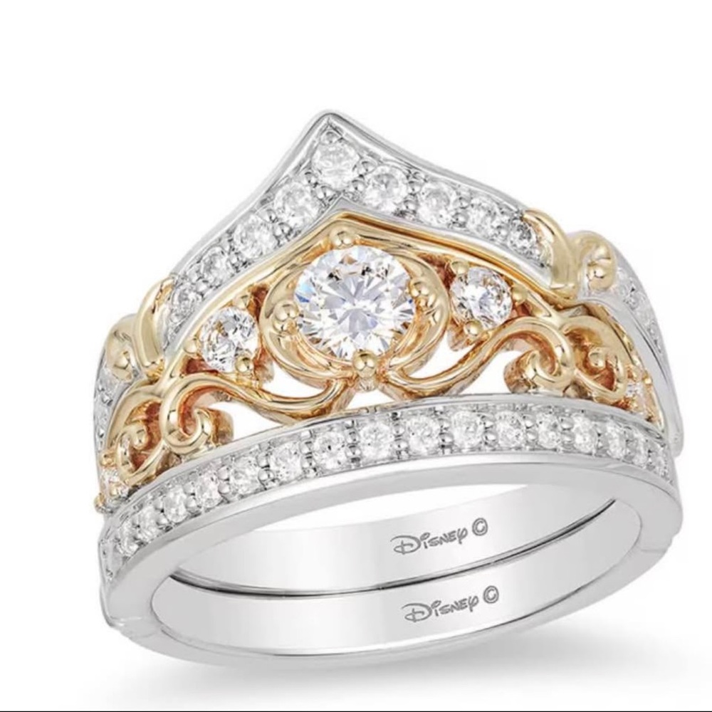 Disney bridal ring set. 3/4 CT TW diamond. 14K two tone gold. Original box